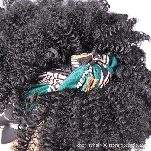 Hot Selling Free Sample Short Afro Kinky Curly Chignon Headband Wigs Synthetic Hair Wigs With Highlights For Black Women